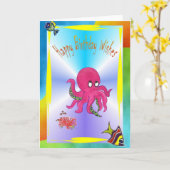 華麗なタコのハッピーバースデーカード カード (黄色い花)