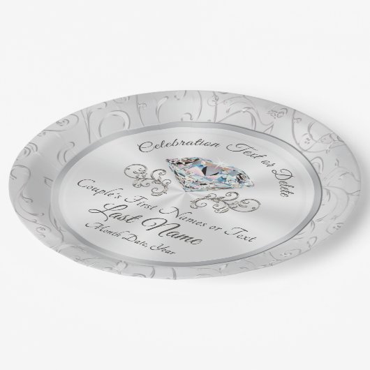 華麗なダイヤモンド結婚式の紙皿は個人化なります ペーパープレート (アングル)