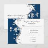 華麗なネイビーブルー 白 銀 花 RSVP (正面/裏面)