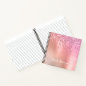 華麗なピンクのバラ色の金ゴールドと銅のグリッタードリップ ノートブック (内部)