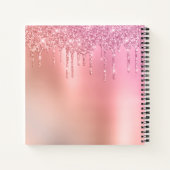 華麗なピンクのバラ色の金ゴールドと銅のグリッタードリップ ノートブック (裏面)