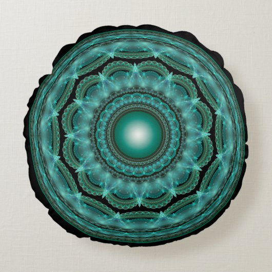 華麗なフラクタル光沢マンダラ ラウンドクッション (正面)