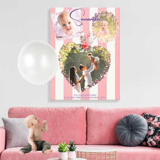 華麗なフレーム3 写真 ピンク 1歳のクリスマス記念 キャンバスプリント