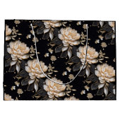 華麗な真珠の黒牡丹の花模様エレガント ラージペーパーバッグ (裏面)