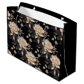 華麗な真珠の黒牡丹の花模様エレガント ラージペーパーバッグ (裏面アングル)