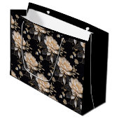 華麗な真珠の黒牡丹の花模様エレガント ラージペーパーバッグ (正面アングル)