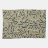 華麗な花模様と濃い青の蔓 キッチンタオル (横)