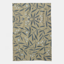 華麗な花模様と濃い青の蔓 キッチンタオル