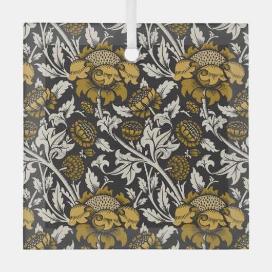 華麗な花模様に大きな金色の花 ガラスオーナメント (正面)