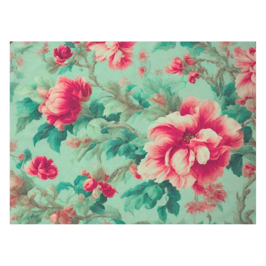 華麗な赤い花と豊かな緑の葉 テーブルクロス (正面(横))