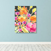 華麗な集まり – ピンクとオレンジの花 キャンバスプリント (インサイチュ (ウッドフロア))