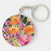 華麗な集まり – ピンクとオレンジの花 キーホルダー (裏面)