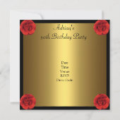 華麗な50歳の誕生日パーティー 赤い花とブラックゴールドの招待状 招待状 (裏面)