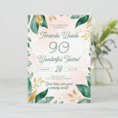華麗な90thグリーンとゴールデンリーフ誕生日 招待状 (スタンド正面)