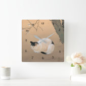 菱田春草の猫と梅 スクエア壁時計 (ホーム)