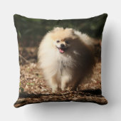 落ちたな葉で小走りに走るポメラニア犬 クッション (裏面)