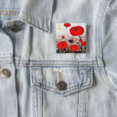 「落ちたな"正方形ボタン/バッジの赤のケシのために 缶バッジ (インサイチュ)