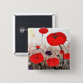 「落ちたな"正方形ボタン/バッジの赤のケシのために 缶バッジ (正面&裏面)
