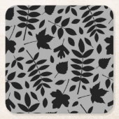 落ちた離れグレー上の大きいパターン黒 スクエアペーパーコースター (正面)