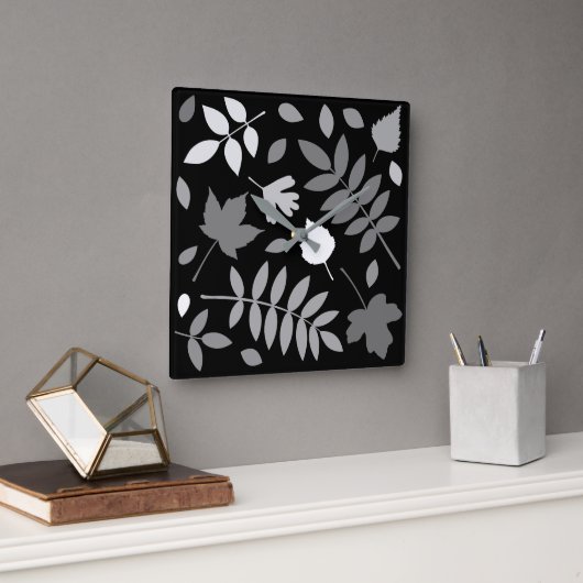 落ちた離れデザイングレー白黒白 スクエア壁時計 (オフィス)