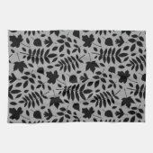 落ちた離れパターン黒のグレー キッチンタオル (横)