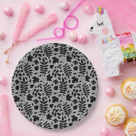 落ちた離れパターン黒のグレー ペーパープレート (パーティー)