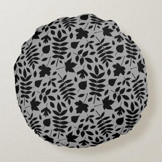 落ちた離れパターン黒のグレー ラウンドクッション (裏面)