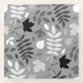 落ちた離れLgパターン白黒オン灰色 ガラスコースター (正面)