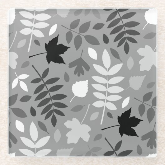 落ちた離れLgパターン白黒オン灰色 ガラスコースター (正面)