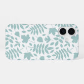 落ちた離れLgパターンLtティール（緑がかった色）オン白 iPhone 16ケース (裏面横)