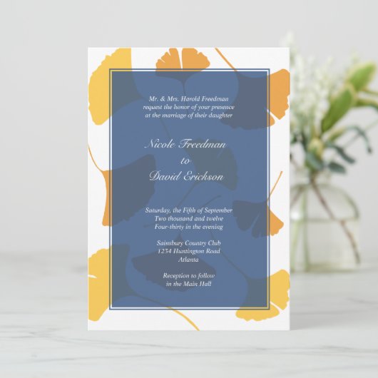 落ちているイチョウ葉の海軍ゴールデンオー結婚タムズ 招待状 (スタンド正面)