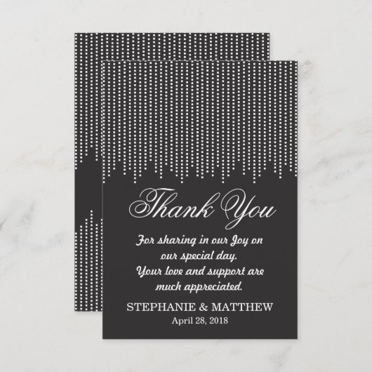 落ちるエレガントなシンプル、黒く及び白い紙吹雪 サンキューカード (正面/裏面)