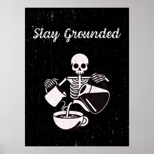 落ちるコーヒーブラックのヴィンテージ付きスケルトン ポスター (正面)