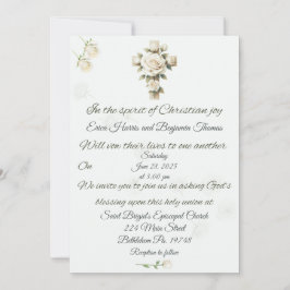 落ちるバラのクロス キリスト教の結婚式招待状 招待状