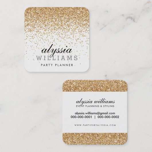落ちるフェイク金ゴールド紙吹雪かわいいカスケーディングラックス スクエア名刺 (正面/裏面)