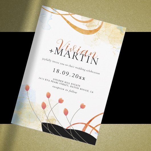 落ちるメロディ詩的な水の色のフローラ結婚 招待状