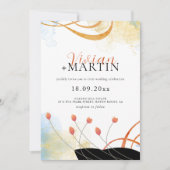 落ちるメロディ詩的な水の色のフローラ結婚 招待状 (正面)