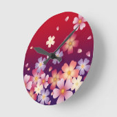 落ちる桜日本のの花赤と紫 ラウンド壁時計 (傾斜)