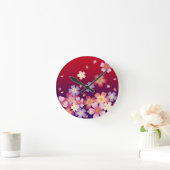 落ちる桜日本のの花赤と紫 ラウンド壁時計 (ホーム)