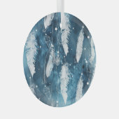 落ちる白い羽、青い水色。 ガラスオーナメント (正面右)