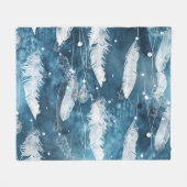 落ちる白い羽、青い水色。 フリースブランケット (正面(横))