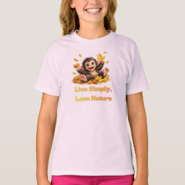 落ちる紅葉で遊ぶ幸せなかわいいサル Tシャツ