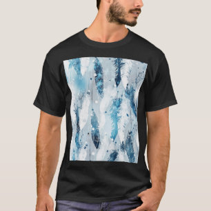 落ちる羽毛:青い水色シームレス Tシャツ