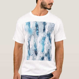 落ちる羽毛:青い水色シームレス Tシャツ