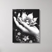 落ちる花びらと植物の手の彫刻を施したキャンバス キャンバスプリント (正面)