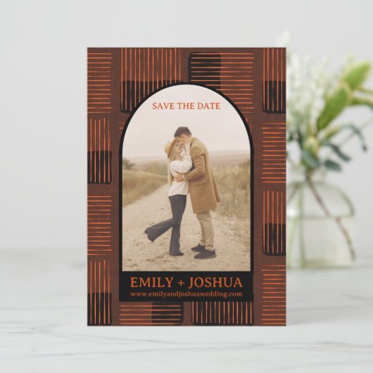 落ちる葉と共に大切な日を記録しよう 秋の結婚式用カード セーブザデート (スタンド正面)