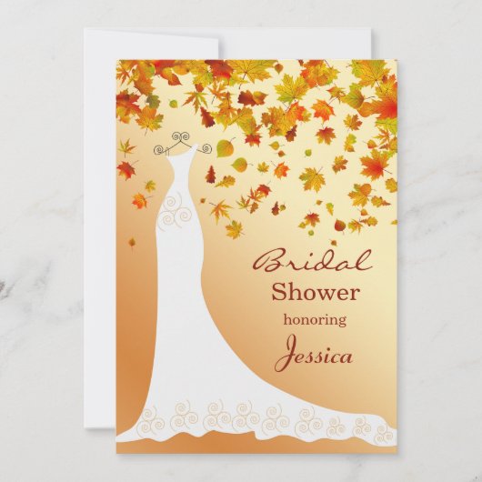 落ちる葉、婚礼衣裳のブライダルシャワーの招待 招待状 (正面)