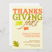 落ちる赤茶色の秋の葉 感謝祭の宴 招待状 (正面/裏面)