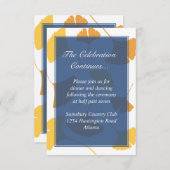 落ちる銀杏の葉の青い結婚式の付属 招待状 (正面/裏面)