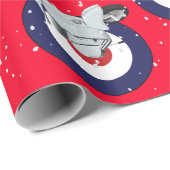 落ちる雪が付いている赤い覆いのスクーター ラッピングペーパー (ロールコーナー)